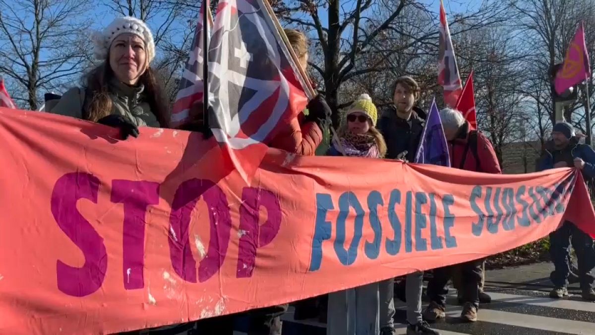 Extinction Rebellion climate activists at a protest in The Hague, Netherlands, 11 January, 2025.