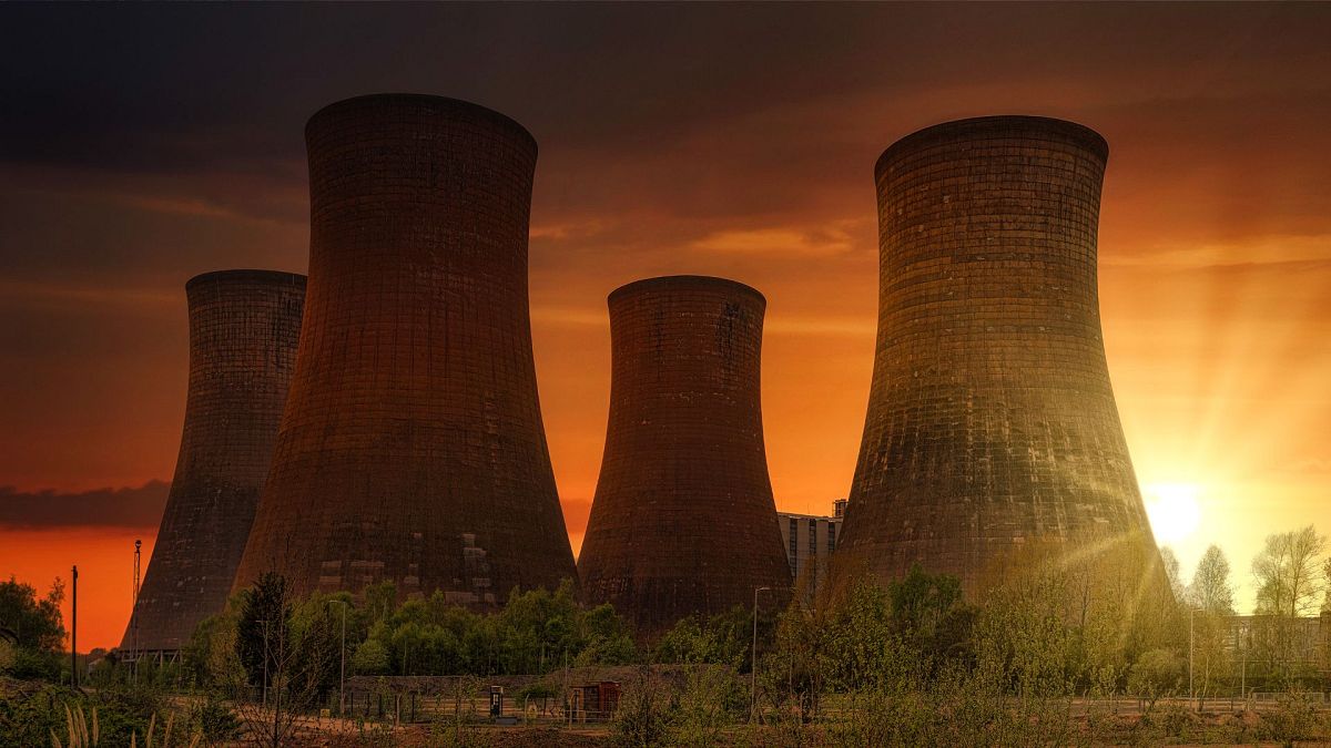 Four cooling towers at a nuclear power plant