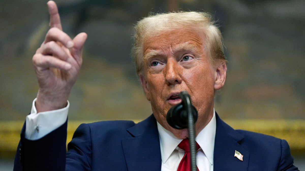 President Donald Trump speaks in the Roosevelt Room of the White House, Tuesday, Jan. 21, 2025, in Washington.