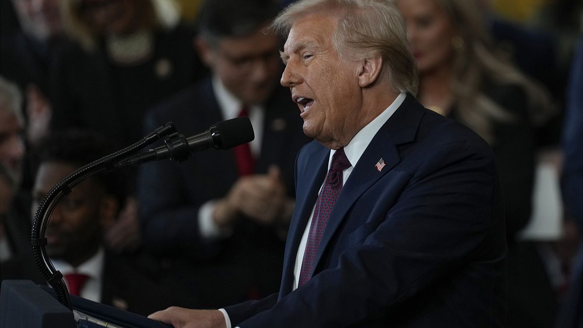 President Donald Trump gives his inaugural address in the Rotunda of the U.S. Capitol in Washington, D.C., on Jan. 20, 2025.