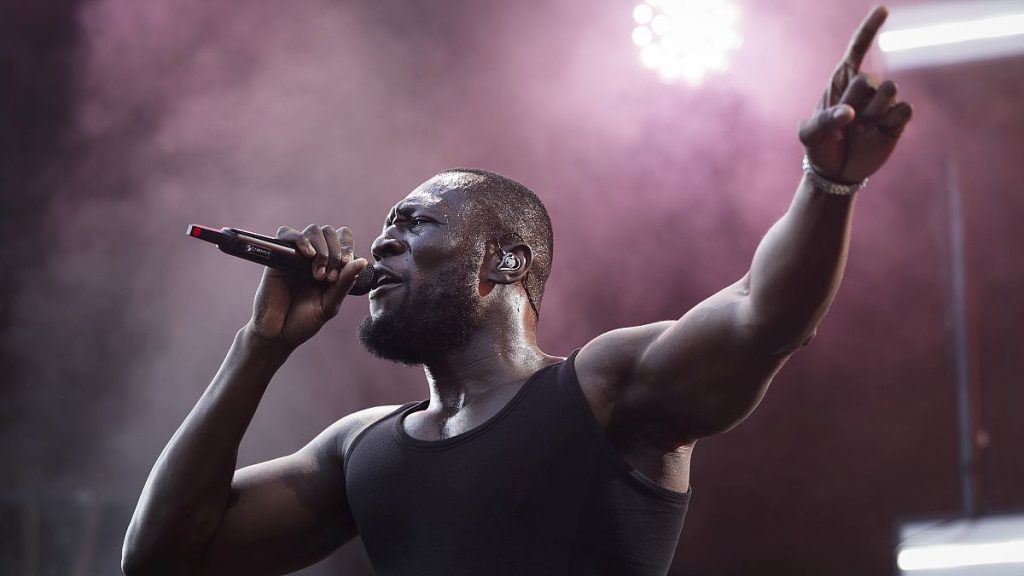 British rapper Stormzy performs on the main stage at the Gurtenfestival in Bern, Switzerland, Wednesday, July 17, 2024