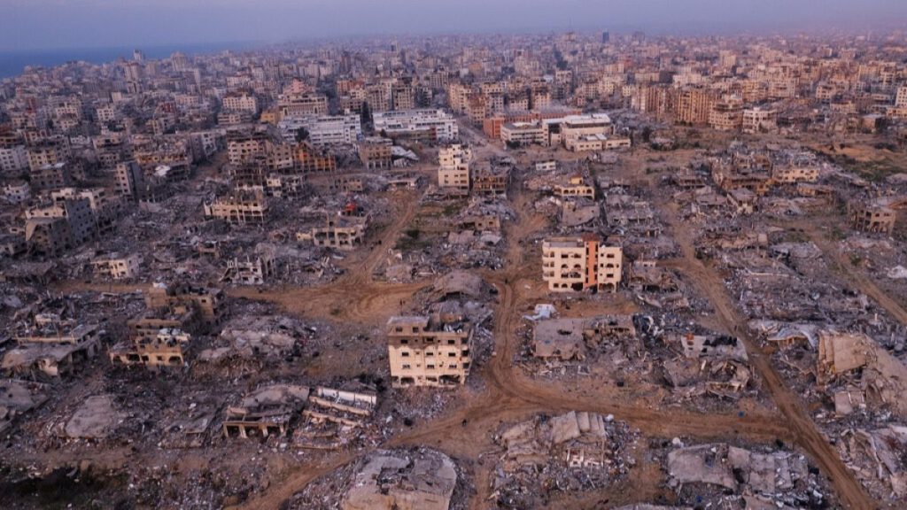 Buildings that were destroyed by the Israeli air and ground offensive are seen at the Tel al-Hawa neighbourhood in Gaza Strip, Tuesday, Jan. 28, 2025