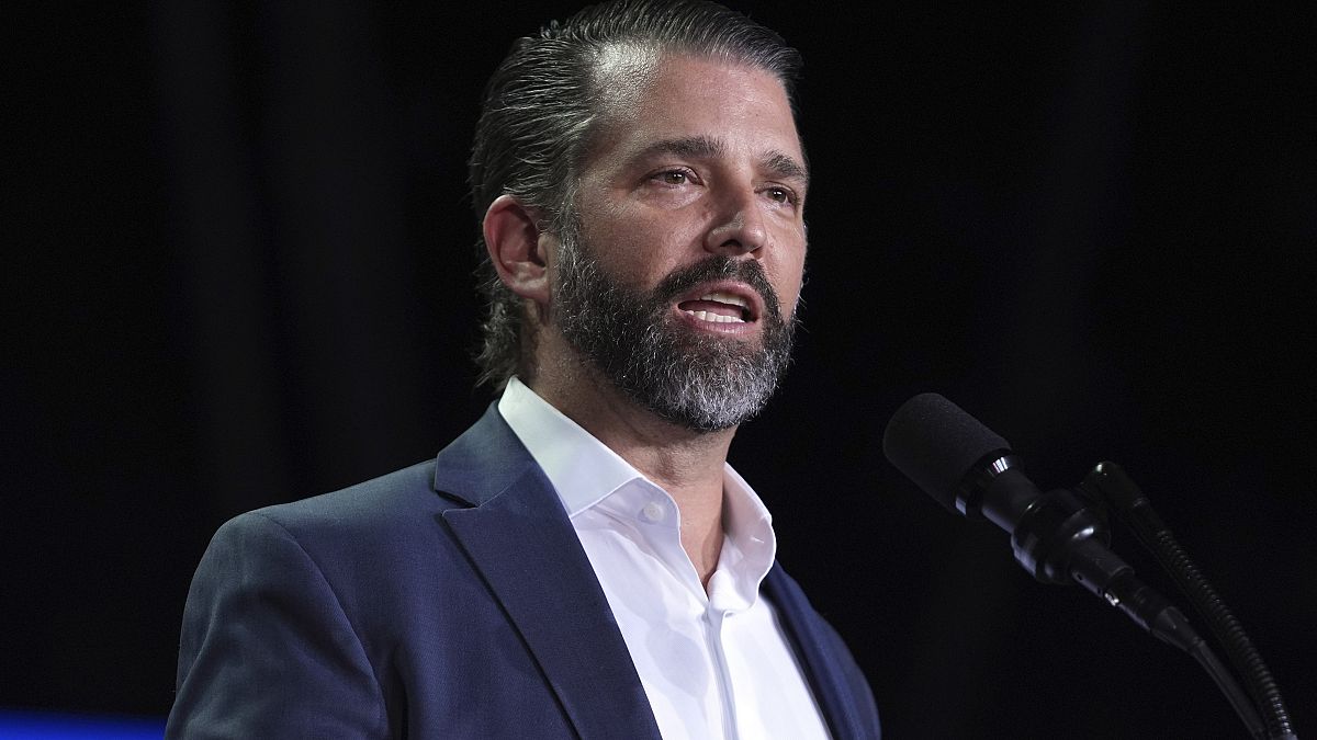 Donald Trump Jr speaks at a campaign rally in Michigan on 5 November, 2024.