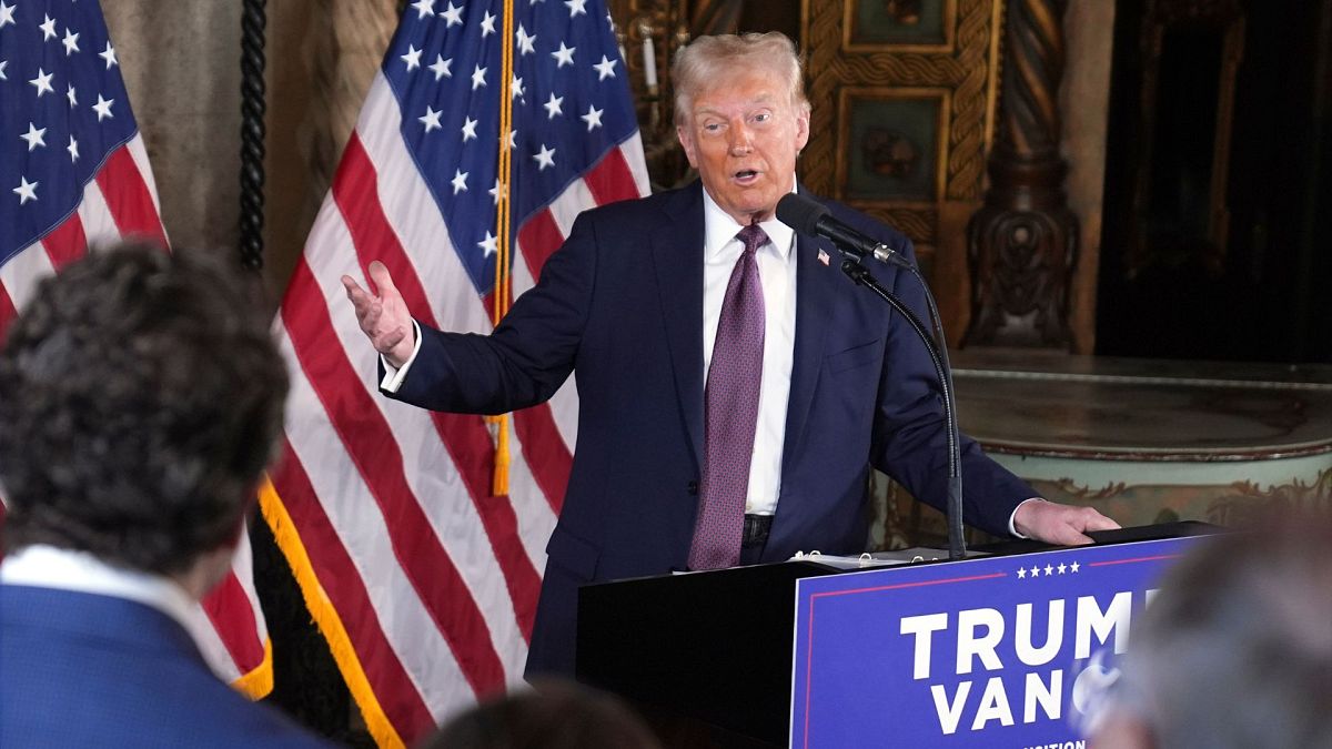 President-elect Donald Trump speaks during a news conference at Mar-a-Lago, Tuesday, 7 January 2025, in Palm Beach