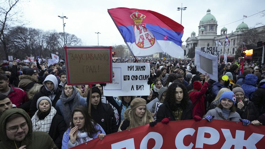 FILE: People gather in front of Serbia