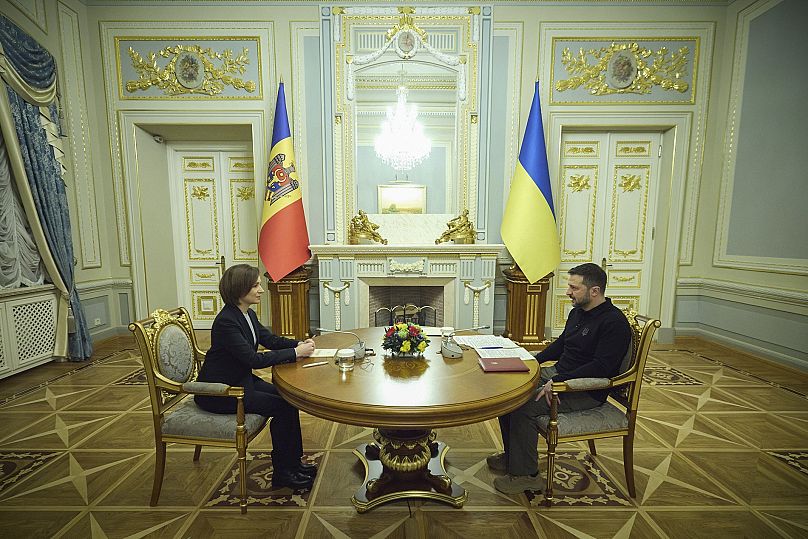 Volodymyr Zelenskyy avec le président de la Moldavie, Maia Sandu, pendant les pourparlers à Kiev, 25 janvier 2025