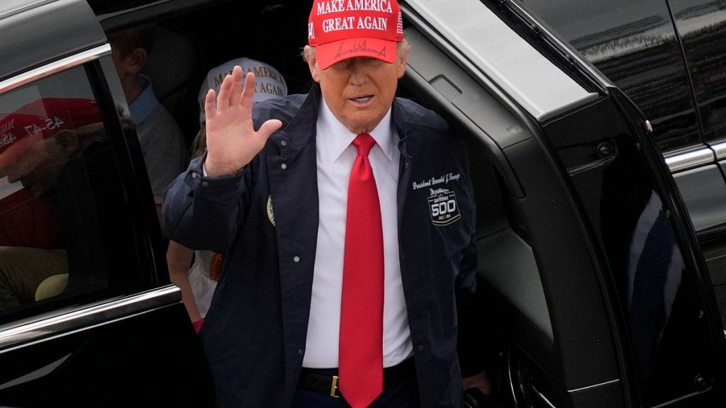 President Donald Trump arrives on pit road at the NASCAR Daytona 500 auto race at Daytona International Speedway, Sunday, Feb. 16, 2025