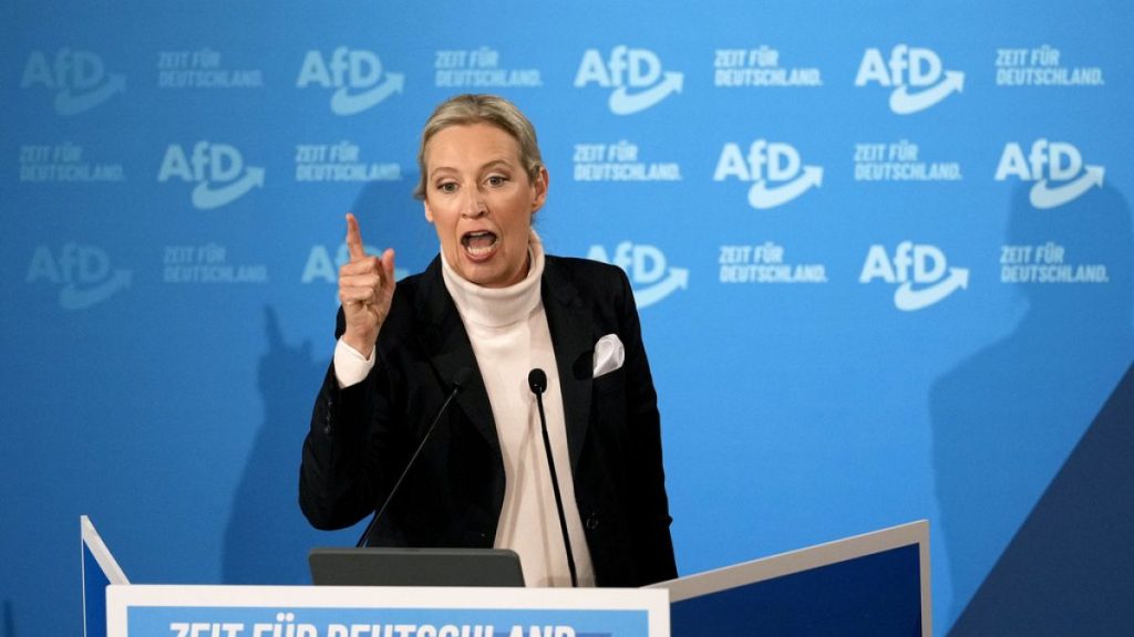 FILE - Alice Weidel, top candidate of the Alternative for Germany, AfD, gestures during her speech at an election campaign in Heidenheim, Germany, Sunday, Feb. 9, 2025.